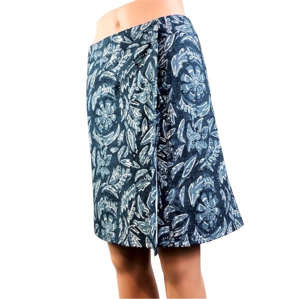 Rip Skirt Blue Rustica Denim Print Adjustable Wrap Waist Lightweight Comfort